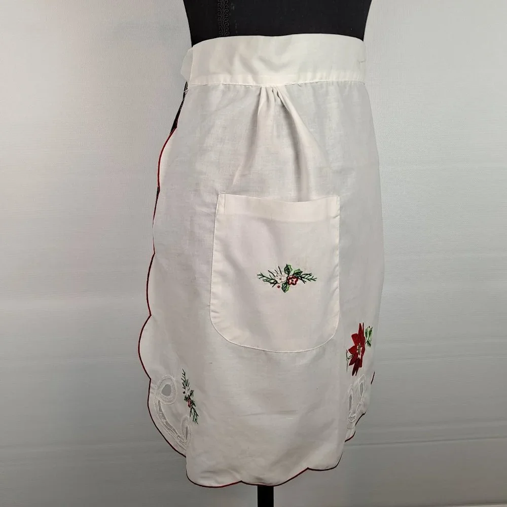 Vintage Holiday Apron Applique Poinsettia & Embroidery